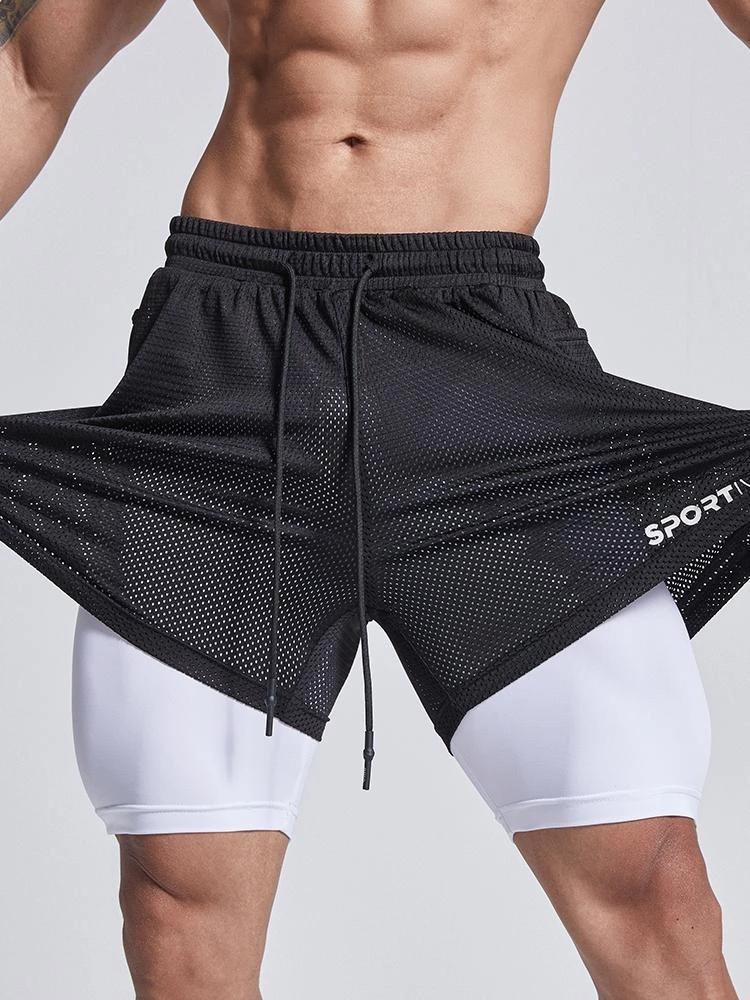 all in one place בגדי גברים Summer Fashion Breathable Mesh Training Gym Fitness Men's Shorts 2 IN1 Double Gym Male Bodybuilding Sports Elasticity Shorts