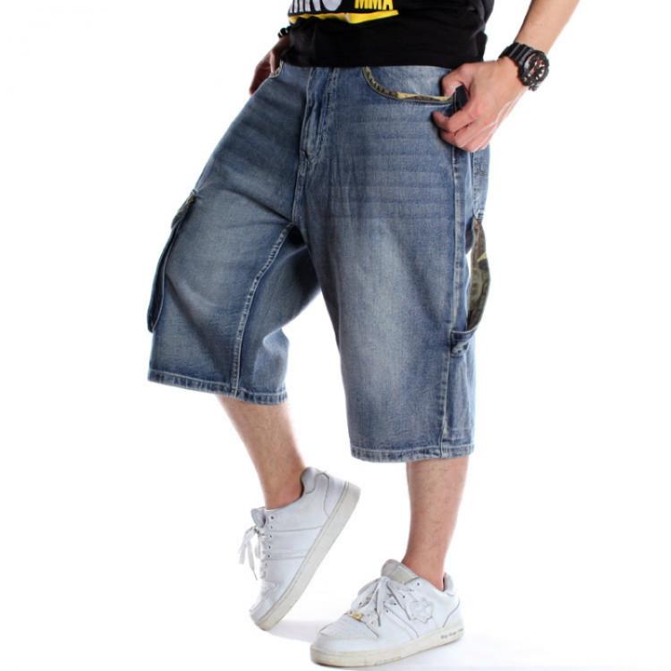 all in one place בגדי גברים Mens Plus Size Loose Baggy Denim Short Men Jeans Fashion Streetwear Hip Hop Long 3/4 Capri Cargo Shorts Pocket Bermuda Male Blue