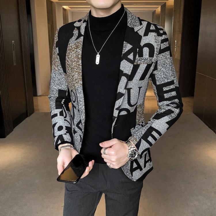 all in one place בגדי גברים 2021 Letter Print Wool Woolen Blazer Men Winter Men Blazer Casual Suit Jacket Slim Party Club Wedding Social Blazer Homme S-5XL