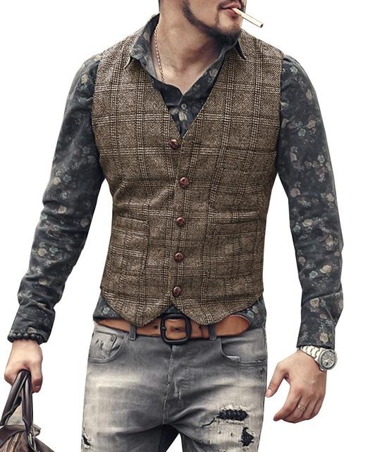 all in one place בגדי גברים mens suit vests men brown black waistcoat vest man plaid steampunk jacket striped tweed v-neck slim fit gilet wedding clothing