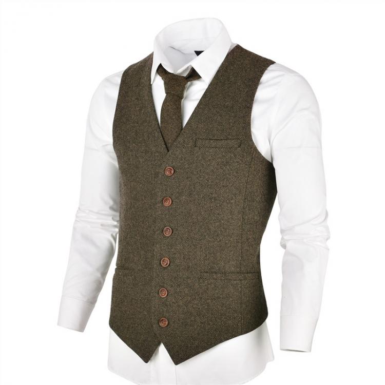 all in one place בגדי גברים VOBOOM Wool Tweed Mens Waistcoat Single-breasted Herringbone Slim Fitted Suit Vests 007
