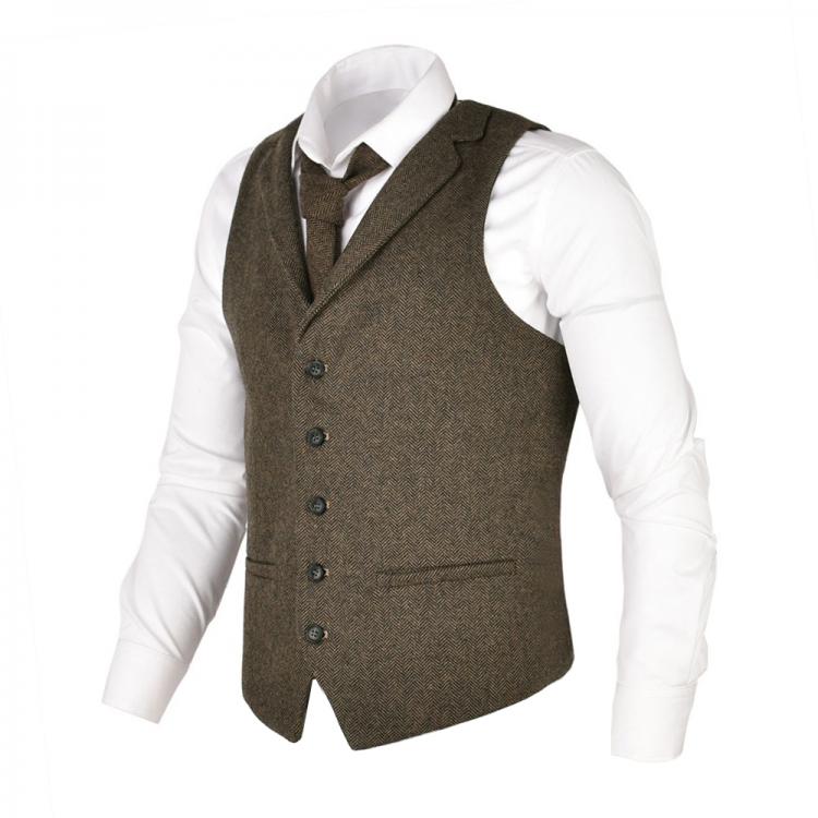 all in one place בגדי גברים VOBOOM Men Waistcoat Herringbone Tweed Wool Blend Suit Vest Tailored Collar Dress Vests 018