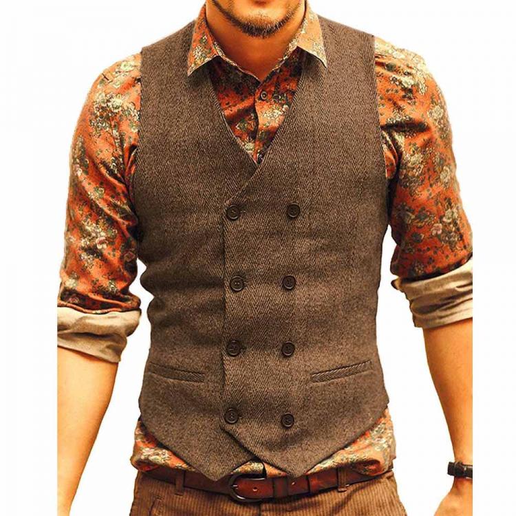 all in one place בגדי גברים Men Vests Suit Vest Tweed Man Waistcoat Brown Black Groomman Wedding Clothing Jacket Victorian Style Steampunk Business 2021
