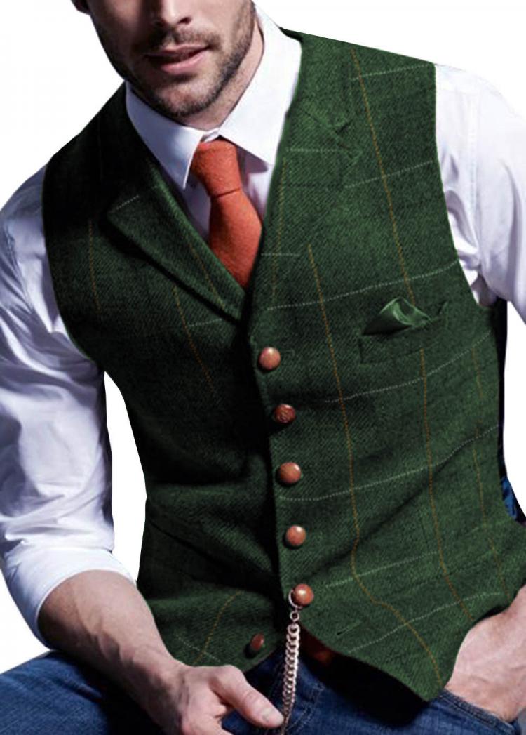 all in one place בגדי גברים Mens Suit Vest Notched Plaid Wool Herringbone Tweed Waistcoat Casual Formal Business Groomman For Wedding Green/Black/Green/Grey