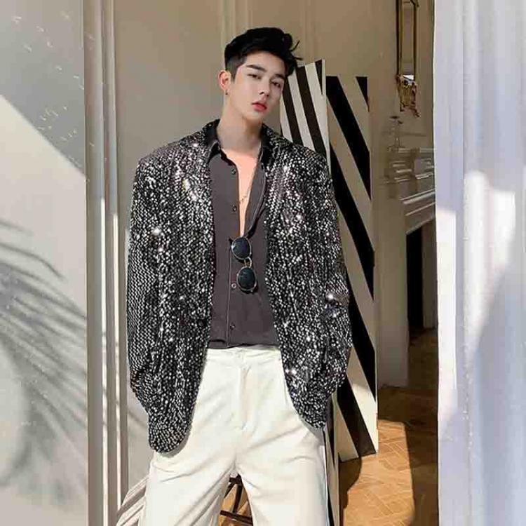 all in one place בגדי גברים Suit stage show style individual coat men stage small shiny suit men and women T personality spring sequins show suit