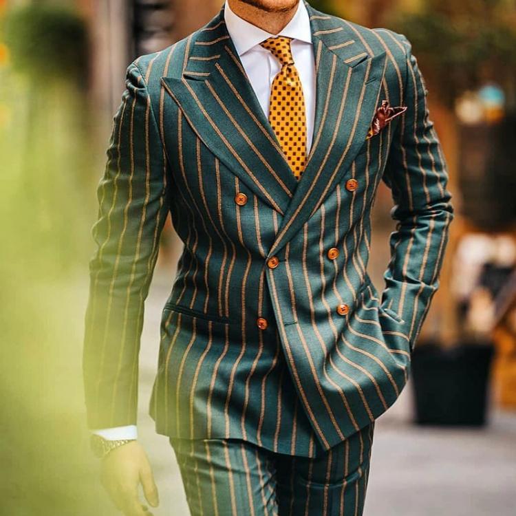 all in one place בגדי גברים Men Blazer Slim Fit 2021 Spring Autumn British Style Casual Striped Digging Bag Green Side Slit Hem Blazer Men Clothing