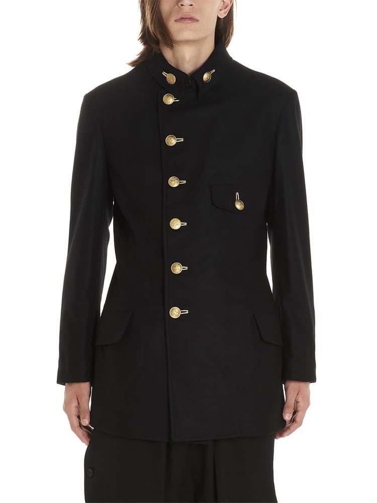 all in one place בגדי גברים Gold buckle single breasted military uniform black Italian men's suit