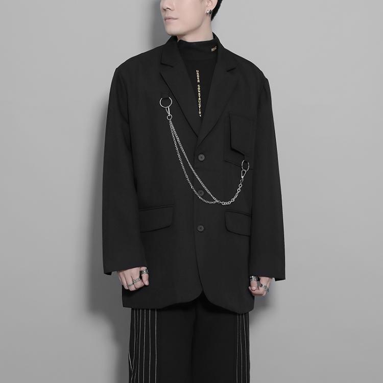 all in one place בגדי גברים Hong Kong style metal chain decoration design casual small suit Jacket Men's autumn jacket