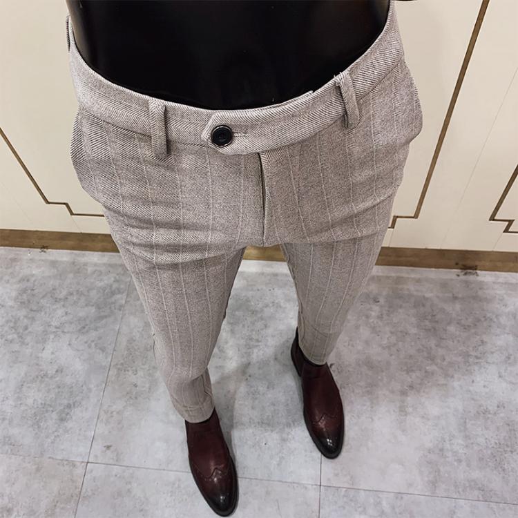 all in one place בגדי גברים 2020 Autumn Winter Men Striped Dress Pants Woolen Warm Business Formal Social Suit Pants Casual Slim Fit Cigarette Trousers