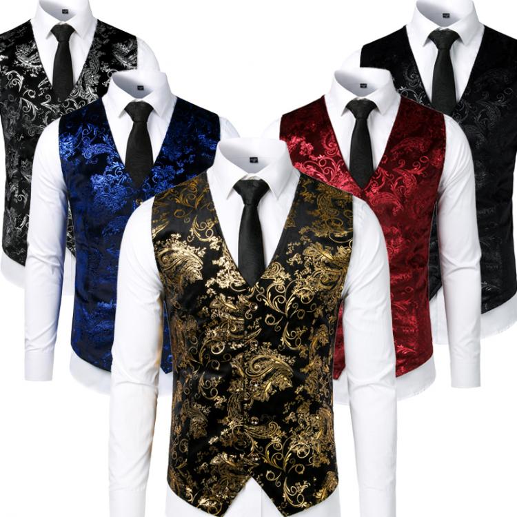 all in one place בגדי גברים Gold Steampunk Vest Men Suit Gilet Homme Wedding Sleeveless Slim Fit Paisley Floral Dress Vests For Men Single Buttons Waistcoat