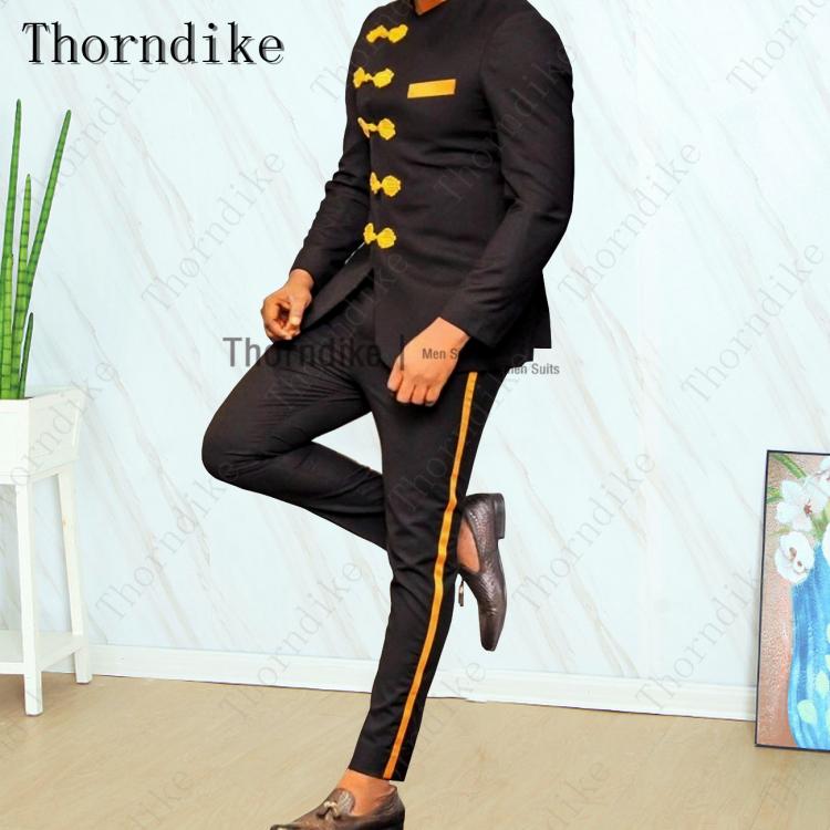 all in one place בגדי גברים Thorndike Classic Design Black Blue Purple Men Suit Slim Fit Wedding Suit For Men Groom Stand Collar Tuxedo African Wedding Wear