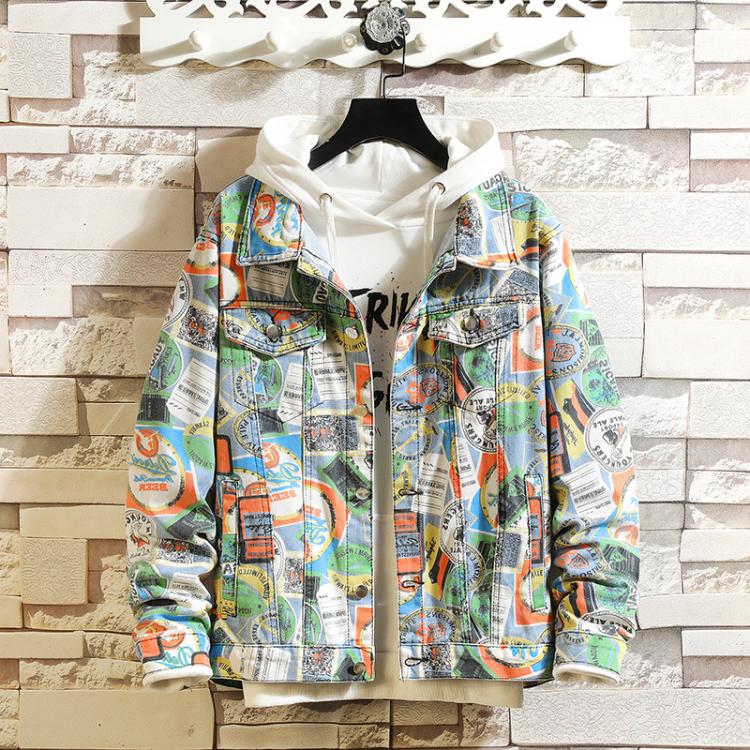all in one place בגדי גברים Autumn Camouflage Graffiti Jeans Jacket Mens Japanese Comic Print Loose Jacket Streetwear Men Casual Hip Hop Loose Denim Jacket