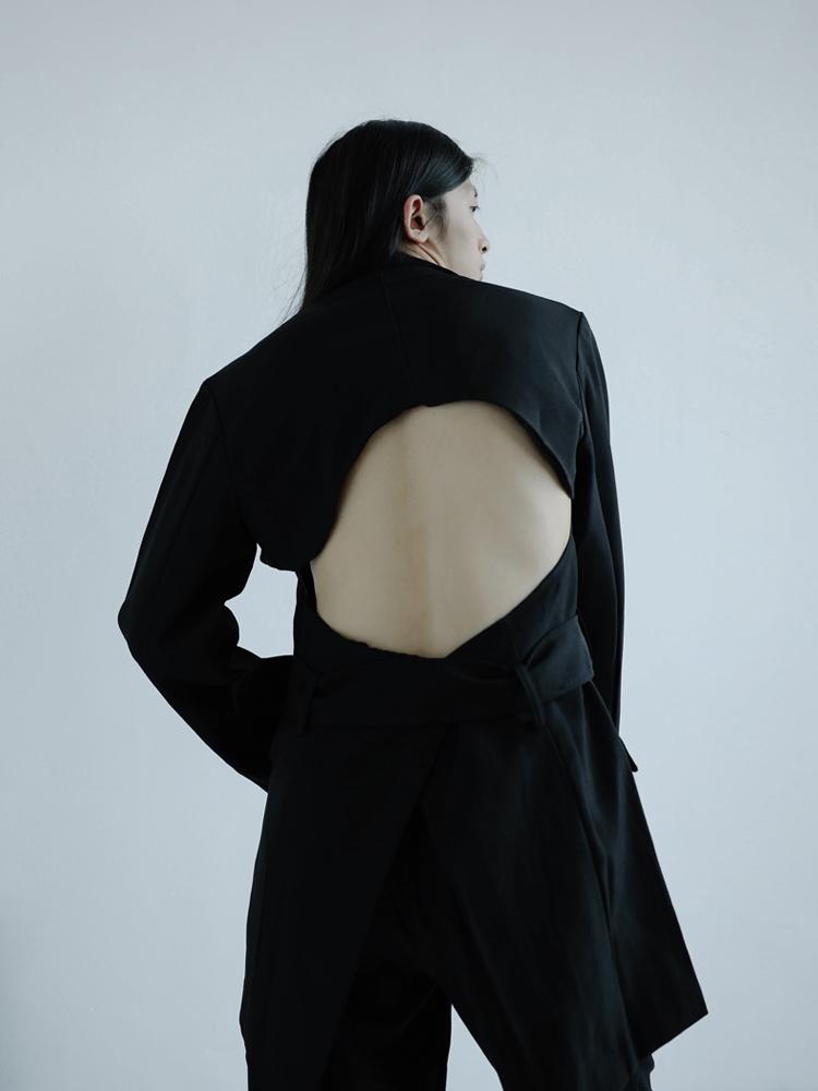 all in one place בגדי גברים Men's Suit Coat Black Slim Personality Backless Concave Lace Up Small Suit Fashion Men's Loose Fashion Coat Fashion