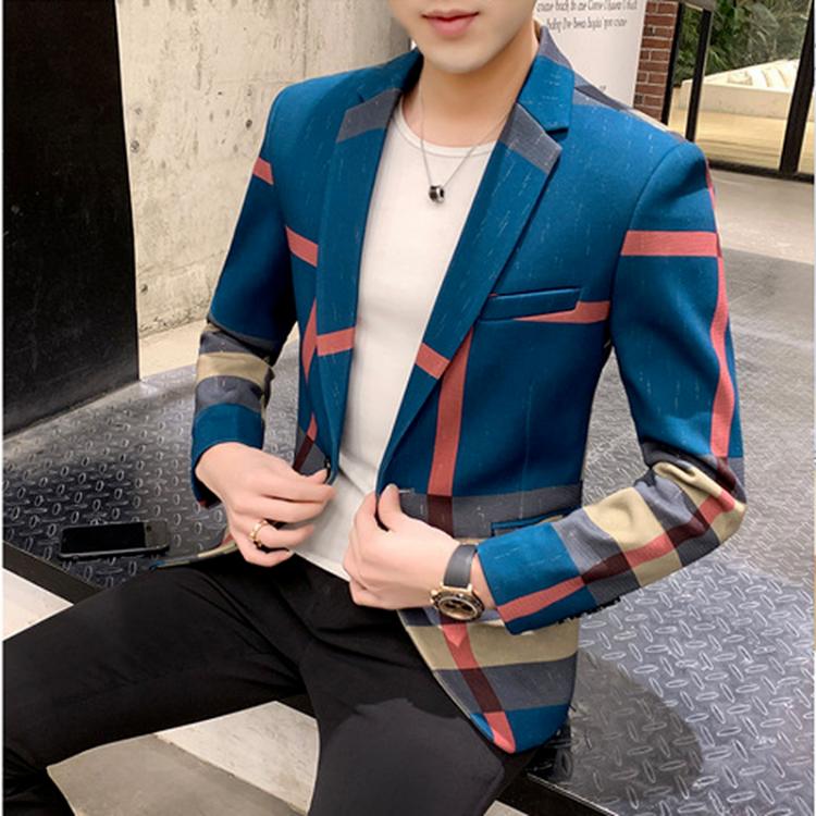 all in one place בגדי גברים Men's Blazer 2021 Fashion British Style Contrast Plaid Stitching Pattern Striped Slim Casual High-quality Men's Clothing