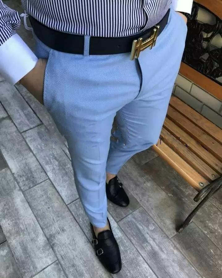 all in one place בגדי גברים 2019 Blue Men Casual Slim Fit Suit Pants Street Fashion Beach Men Tailored Made Trousers Trajes De Hombre De Vestir