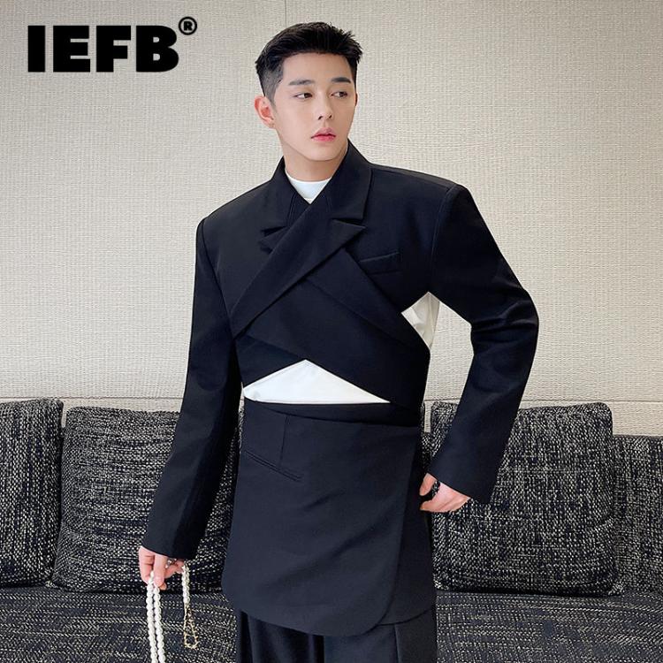 all in one place בגדי גברים IEFB Menswear Fashion Cross Adjustable Wearing Backless Blazers 2021 New Notched Long Sleeve Short Suit Jacket Male Tide Autumn