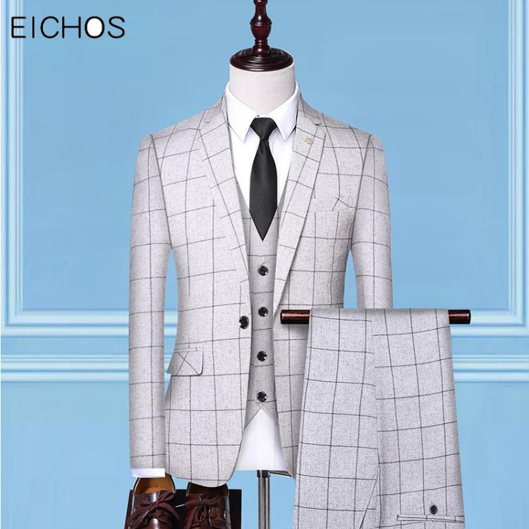 all in one place בגדי גברים Men's Suit 2020 New Fashion Plaid Slim Fit Mens Suits Wedding Groom Dress Elegant 3 Piece Checkered Suit Set (Coat+ Vest+ Pan