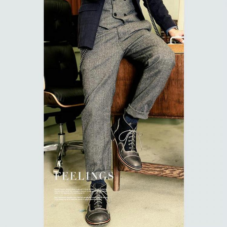 all in one place בגדי גברים Classic Men's Pants Tweed Mens Wool Trousers Gray Woolen Thick Warm Suit Pant For Winter Slim Herringbone Man Pants