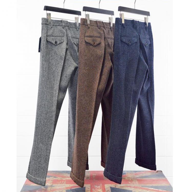 all in one place בגדי גברים Men's Classic Pants Autumn Wool Tweed Pants Straight Retro Herringbone Wear Casual Gentleman Trousers Classic Pants Suit Male