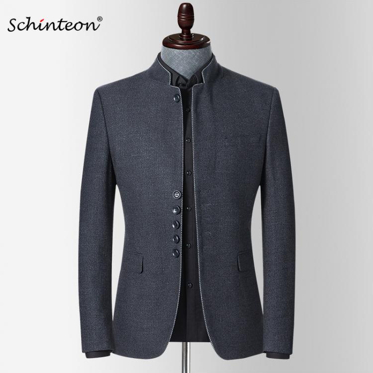all in one place בגדי גברים Schinteon Men New Autumn Blazer Jacket Stand Collar Slim Fit Outwear Smart Casual High Quality Chinese Tunic Suit