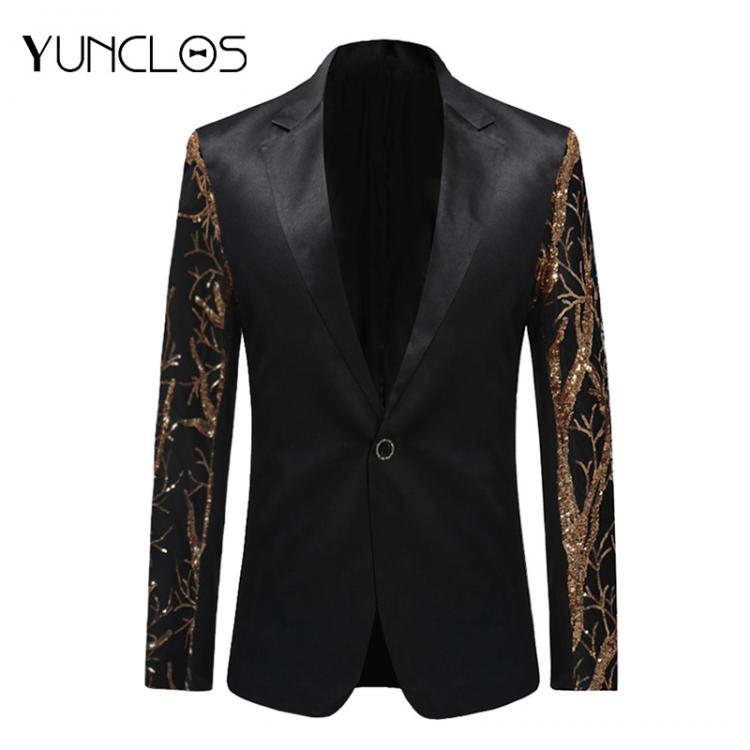 all in one place בגדי גברים Men's Euro Size Unique Two-Tone Sequins Blazer Single Breasted One Button Jacket  Wedding &Party Male Suit  Slim Casual C