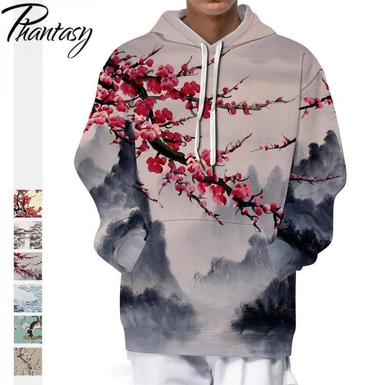all in one place בגדי גברים Phantasy 2021 Chinese Style Adults Hoodies Landscape Painting Print Hooded Pullovers Couple Casual Clothing Holiday Traval Tops