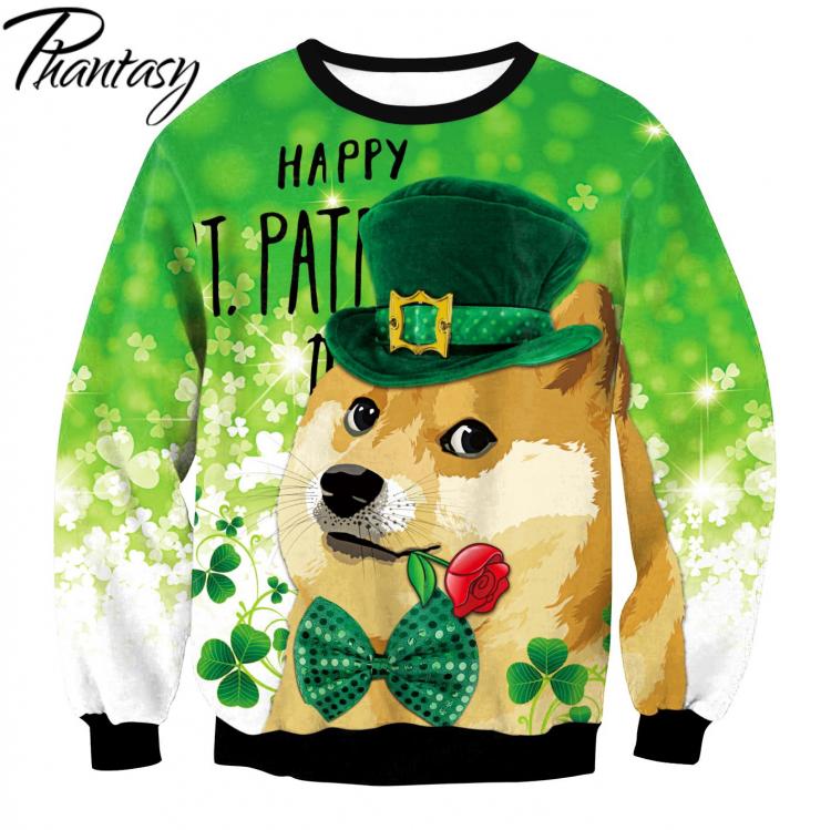 all in one place בגדי גברים Phantasy Adults St. Patrick's Day Costumes Single Dog Printed Funny Pullovers Women Men Couple Clothing Holiday Traval Tops W