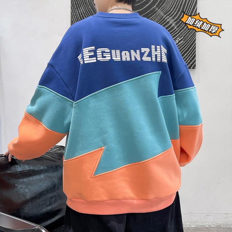 all in one place בגדי גברים INXYZ Men's Fashion Fleece Patchwork Design Letter Print Sweatshirt Autumn Winter Casual Oversize Thick Male Pullover Warm To