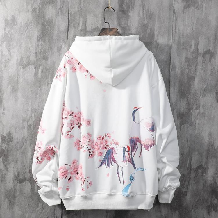 all in one place בגדי גברים Chinese Style Couple Hooded Men's Autumn Thin Style Loose National Trend Cherry Blossom Pink Crane Casual Hooded Men