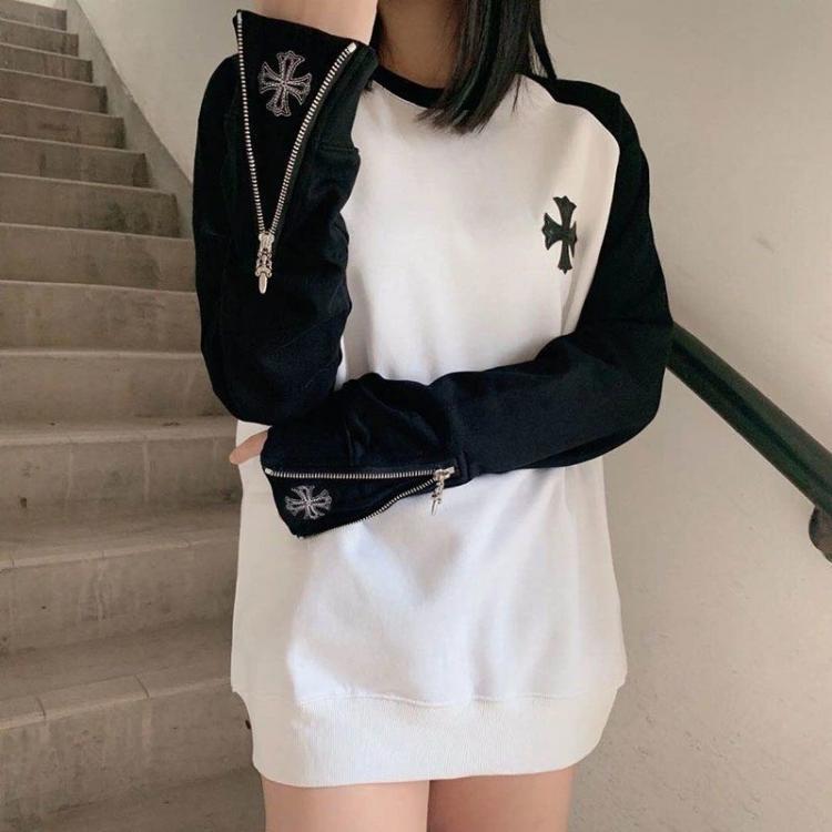 all in one place בגדי גברים Autumn And Winter New Chromes Cross Hoodie Black PU Crucifix Heart Embroidered Men Women Fashion Design Sweatshirt