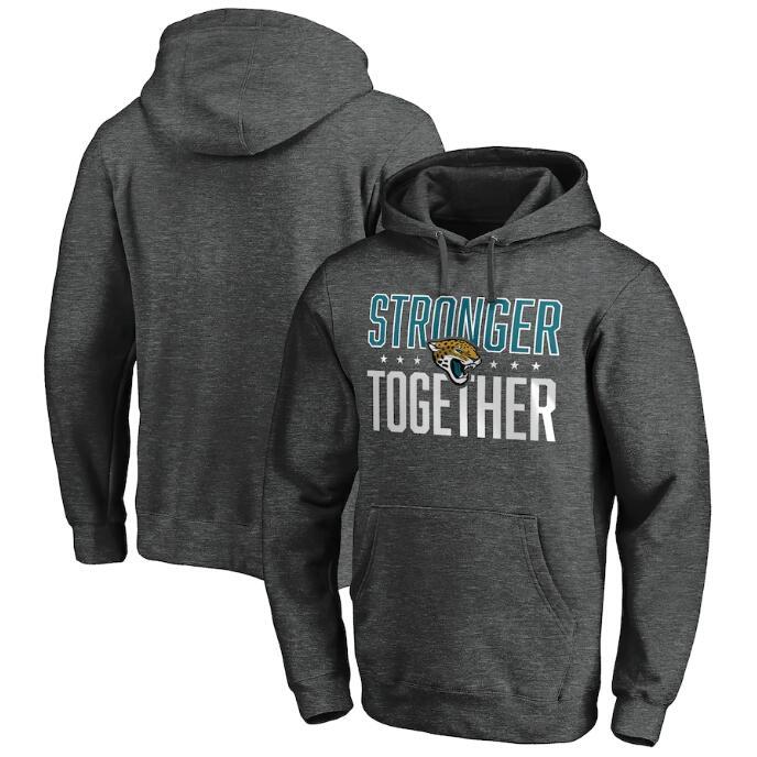 all in one place בגדי גברים Jacksonville Heather Gray Stronger Together Crossover Neck Pullover Jaguars Hoodie