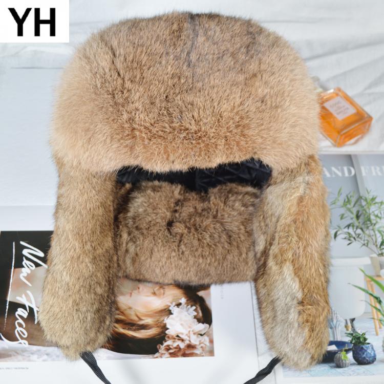 all in one place אביזרי גברים Handmade Men Winter Real Rabbit Fur Bomber Hat Outdoor Super Warm 100% Natural Rabbit Fur Hats Full Pelt Genuine Rabbit Fur Cap