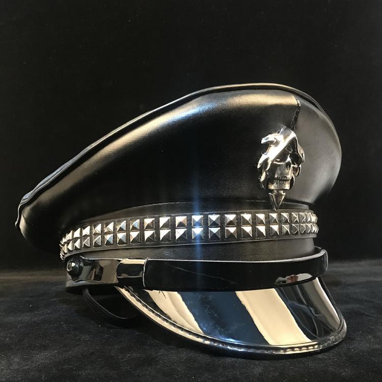all in one place אביזרי גברים 100% Leather Germany Officer Visor Cap Army Hat Cortical Military Hats Police Cap Cosplay Halloween Hat Size M L XXL