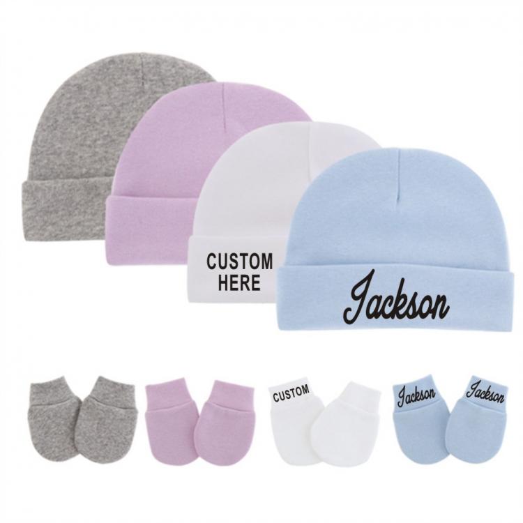 all in one place אביזרי גברים Personalised Newborn Baby Hat & Gloves for 0-3M Baby Cotton Hats Anti-Scratch Gloves Custom Name Unisex Baby Hat and Mittens S