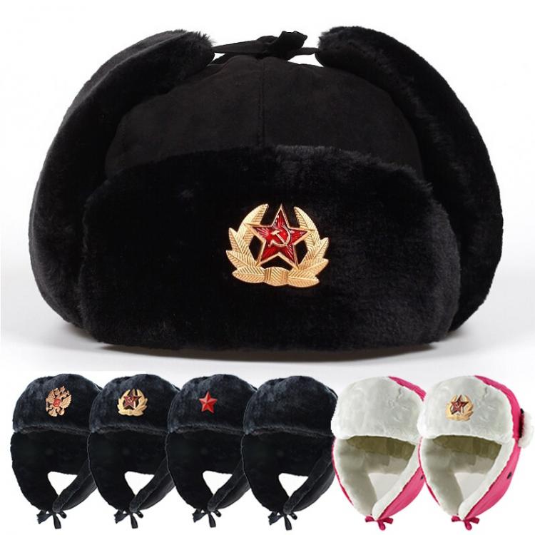 all in one place אביזרי גברים Soviet military badge Russian Ushanka bomber hat pilot pilot hat artificial rabbit winter hat with fur earmuffs snow cap
