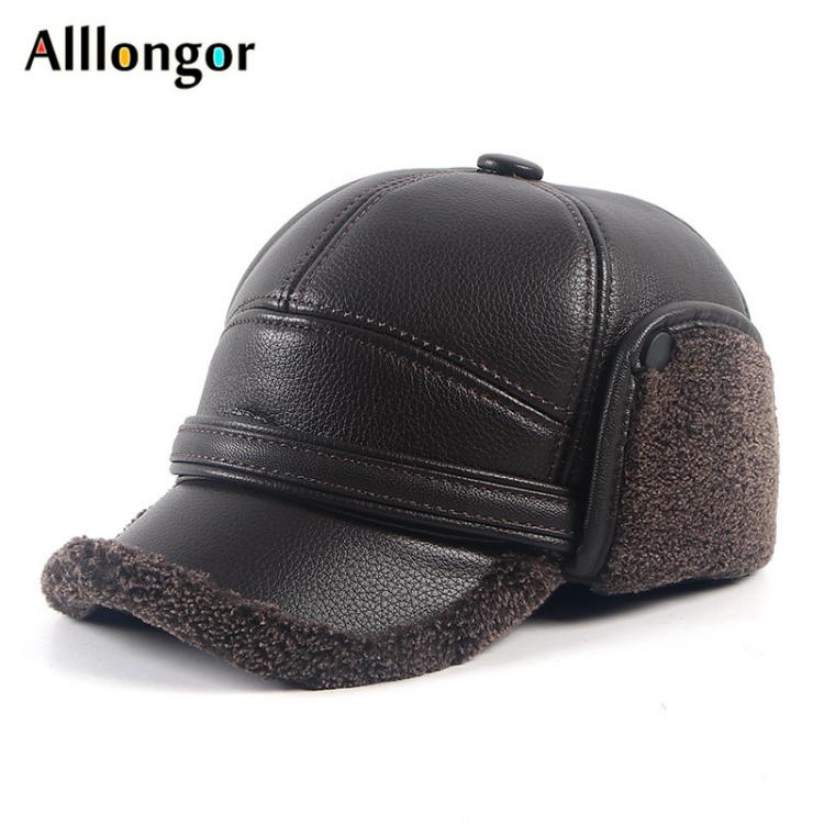 all in one place אביזרי גברים Leather Bomber Hats Men's Winter Earflap Hat Ushanka Head Hood 2021 Autumn Warm Faux Fur Wool Earflaps Baseball Cap Male Thic
