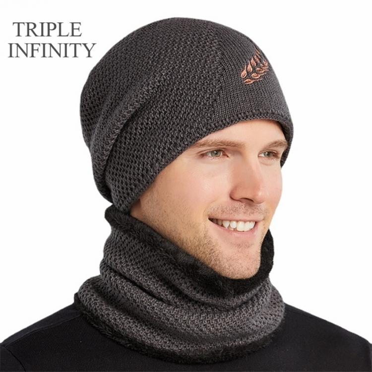 all in one place אביזרי גברים TRIPLE INFINITY Winter Men's Hat Warm Suit Outdoor Cycling Ski Ear Protection Cold Resistant Fluff Knitted Hats Skullies Bean