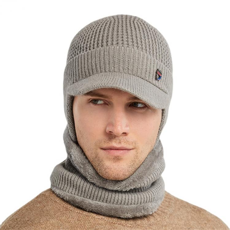 all in one place אביזרי גברים TRIPLE INFINITY Winter Men Hat Outdoor Ear Protection Warm Thick Bicycle Knitted Cap Scarf Windproof Visors Baseball Cap Male