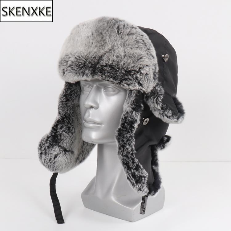 all in one place אביזרי גברים New Russia Winter Real fur Hat Men Outdoor Windproof Super Warm Real Rex Rabbit Fur Bomber Hats Natural Soft Rex Rabbit Fur Caps