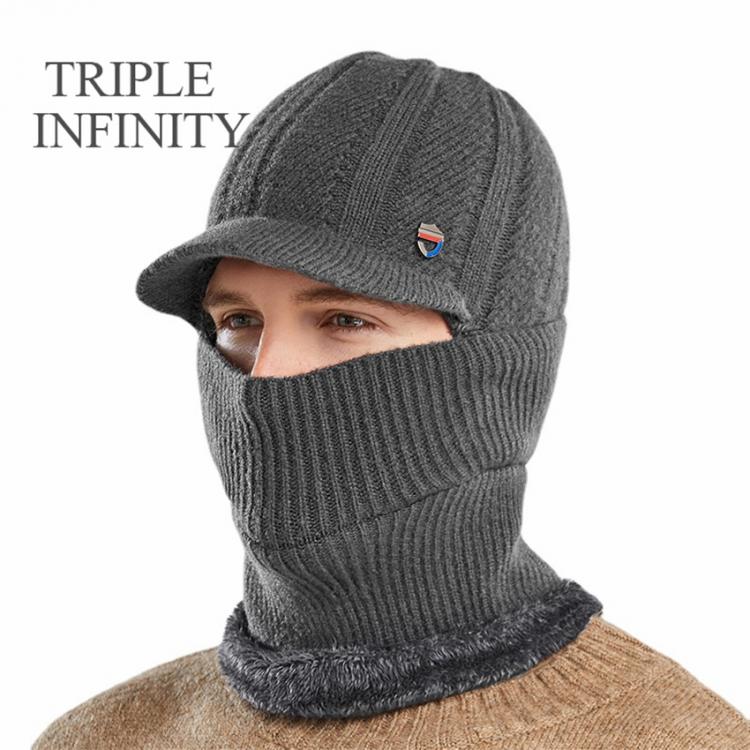 all in one place אביזרי גברים TRIPLE INFINITY New Winter Men's Hat Warm Ear Protection Windproof Male Scarf Face Mask Integrated Knitted Hat Sun Visors Cap