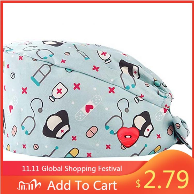 all in one place אביזרי גברים Fashion Breathable Scrub Cap Printed Button Work Hat Casual Unisex Outdoors Nurse Work Hat For Home Worker Outdoor