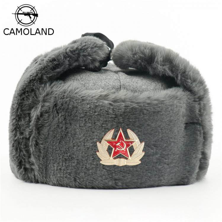 all in one place אביזרי גברים Soviet Army Military Badge Russia Ushanka Bomber Hats Pilot Trapper trooper Hat Winter Faux Rabbit Fur Earflap Men Snow Caps