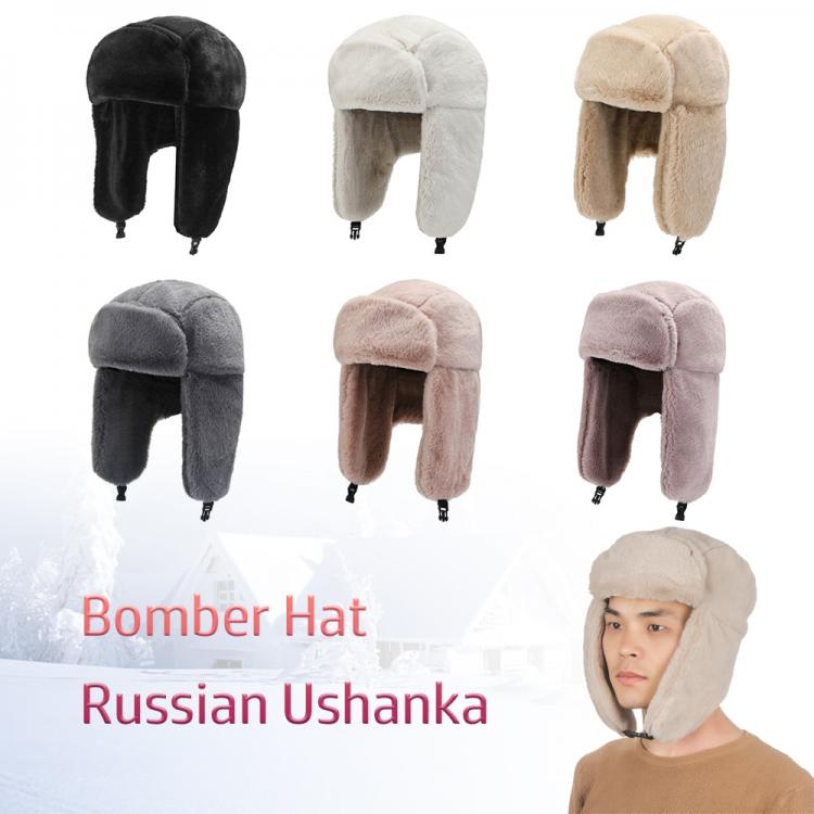 all in one place אביזרי גברים 1Pc Russian Ushanka Winter Bomber Fur Hat Trapper Women Men Thick Plush Windproof Earflap Bonnet Snow Caps Winter Hat