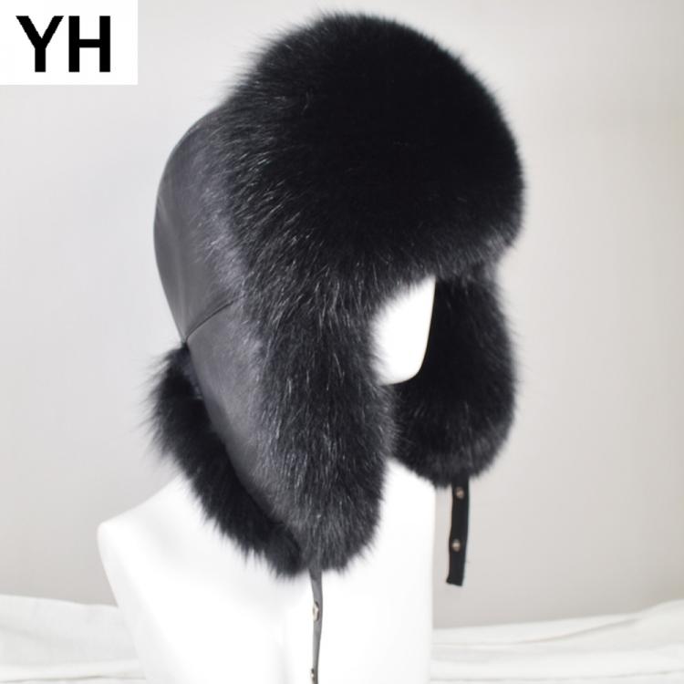 all in one place אביזרי גברים Men Outdoor Winter Natural Real Fox Fur Bombers Hats Warm Soft Quality Real Raccoon Fur Cap Luxury Real Sheepskin Leather Hat