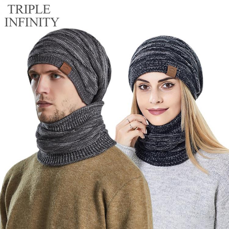 all in one place אביזרי גברים TRIPLE INFINITY Winter Hats For Men Beanie Fluff Scarf Caps Winter Set Half Face Cover Windproof Warm Mens Knitted Hat Male Cap