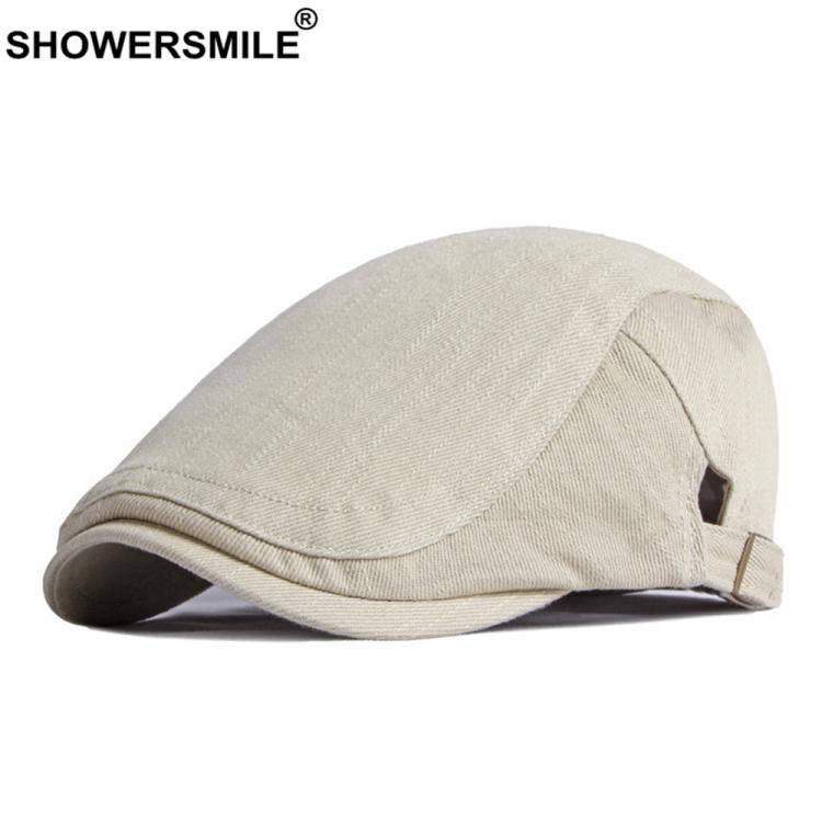 all in one place אביזרי גברים SHOWERSMILE Cotton Mens Beret Hat British Style Newsboy Solid Beige Black Navy Khaki Spring Summer Flat Cap Adjustable 55-60cm