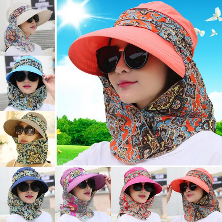 all in one place אביזרי גברים Fashion Women Summer Outdoor Riding Anti-UV Sun Hat Beach Foldable Sunscreen Floral Print Caps Neck Face Wide Brim Hat