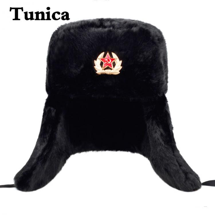 all in one place אביזרי גברים Winter Men Hat Fur Warm Windproof Cap Lei Feng Cap Bomber Faux Fur Ear Flap Caps Black Ski Trooper Trapper Cold Anti Snow Hats