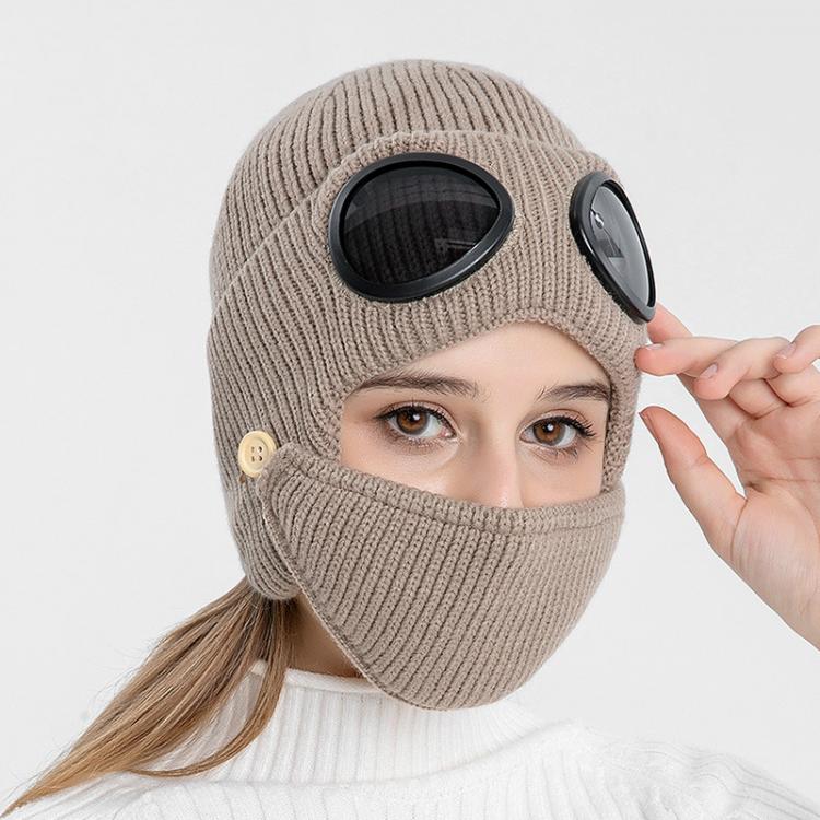 all in one place אביזרי גברים Autumn and Winter warm hat New Aviator Glasses Ear Protection Hat Plus Velvet Warm Wool Hat Knitted Hat with Mask
