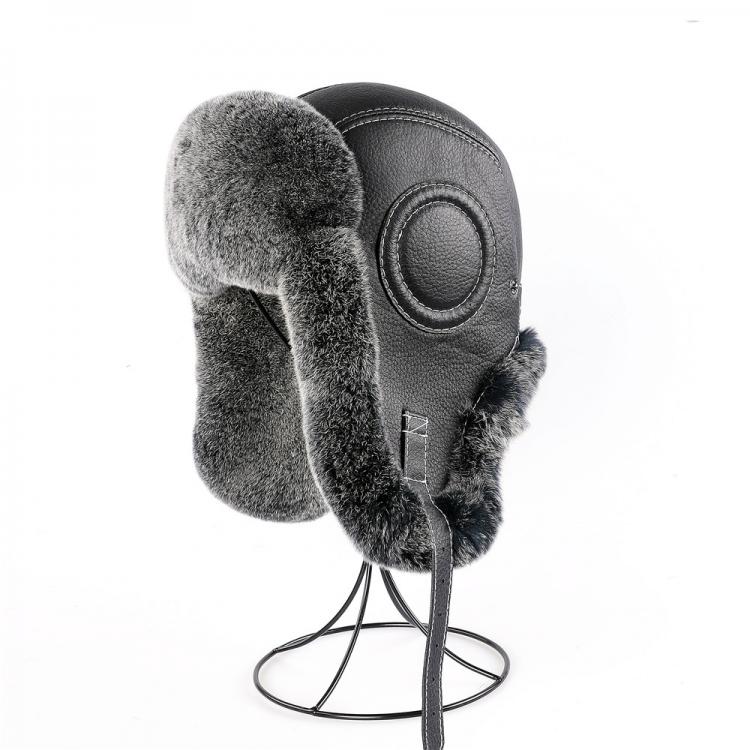 all in one place אביזרי גברים 2021 Winter Men's 100% Real Rex Raabit Fur Bomber Hat Ushanka Cap Trapper Russian Man Ski Hats Caps Real Sheepskin Leather
